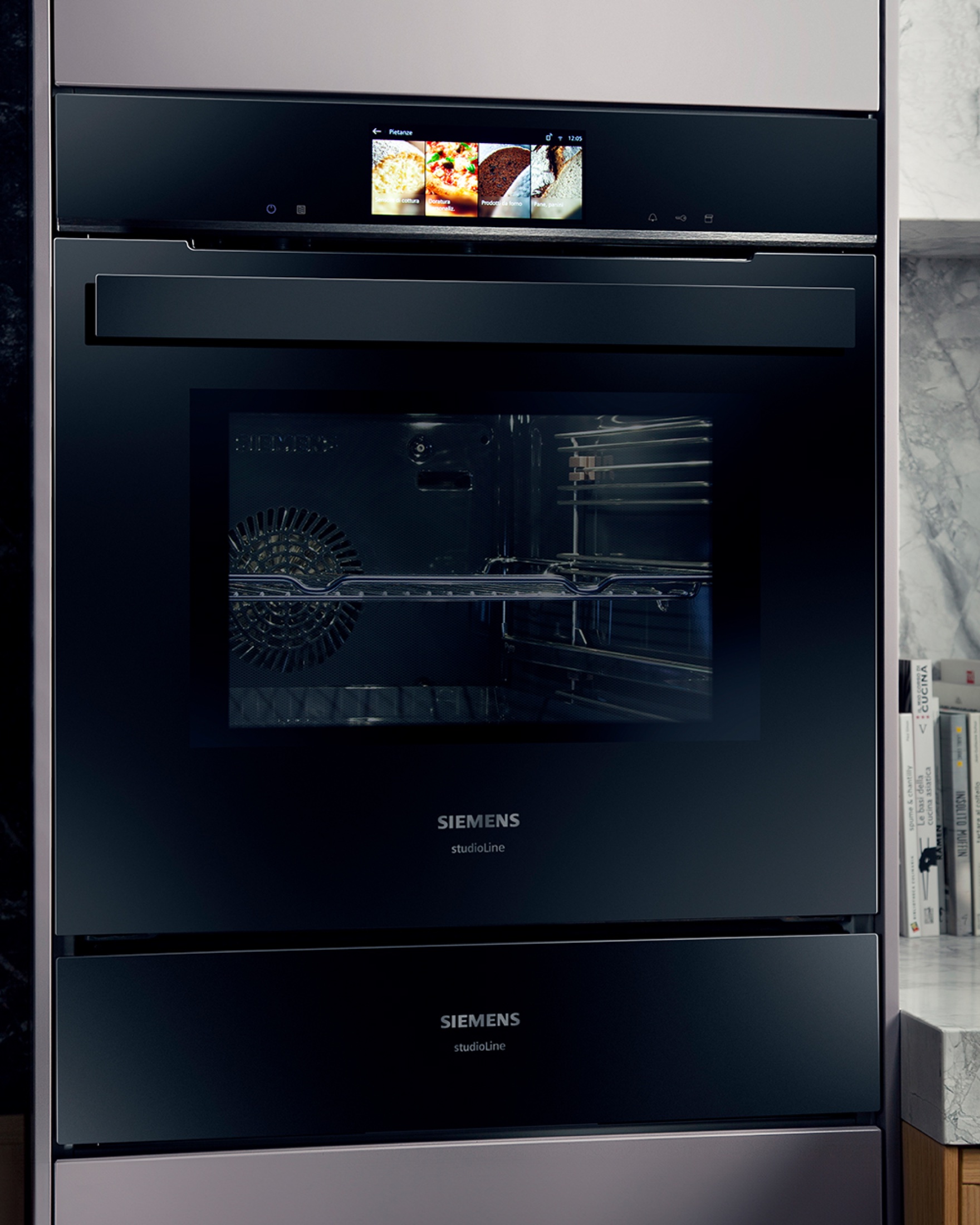Forno da incasso nero con display e cassetto coordinato